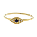 Auth Sydney Evan 14k Yellow Diamond Blue Sapphire Evil Eye Ring Size 6