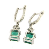 2.39 CT Natural Emerald & 0.39 CT Diamonds in 18K White Gold Drop Earrings