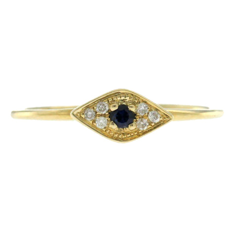 Auth Sydney Evan 14k Yellow Diamond Blue Sapphire Evil Eye Ring Size 6