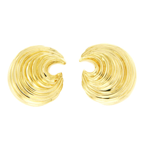 Auth Tiffany & Co 18K Yellow Gold Spiral Wave Earrings »U413