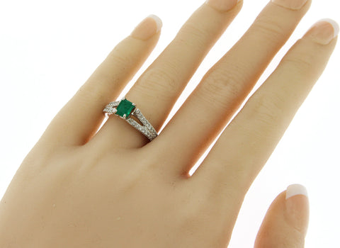 0.65 CT Emerald & 0.36 CT Diamonds in 14K Gold Engagement Ring
