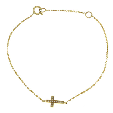 14K Yellow Gold Sideway Cross 0.05 CT Diamond Bracelet 5.5"-6.5" »U110