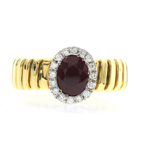 18K Yellow Gold 1.20 CT Ruby & 0.15 CT Diamonds Engagement Ring Size 10