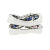 1.55 CT Multi Sapphires & 0.50 CT Diamonds in 18K Gold X Wedding Band Ring