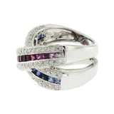 1.55 CT Multi Sapphires & 0.50 CT Diamonds in 18K Gold X Wedding Band Ring