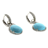 12.24 CT Natural Turquoise & 1.10 CT Diamonds in 18K White Gold Drop Earrings