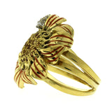 Estate 18K Yellow Gold Diamonds & Citrine With Enamel Flower Ring  Size 6.5