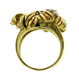 Estate 18K Yellow Gold Diamonds & Citrine With Enamel Flower Ring  Size 6.5
