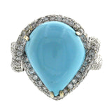 12.14 CT Natural Turquoise & 1.86 CT Diamonds in 18K Gold Cocktail Ring