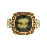 18K Yellow Gold Green and Orange Quartz with Diamonds Engagement Ring Size 7