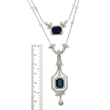 3.20 CT Diamonds 7.05 CT Blue Sapphire 18K White Gold Drop Necklace 16"-18"