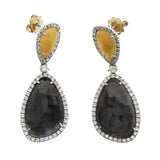Rose Cut 33 CT Multi Sapphires 1.06 CT Diamonds 18K White Gold Drop Earrings