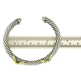 David Yurman 925 Silver 14K Gold 7 mm Double "X" Cuff Bracelet Bangle Size 7"»B2