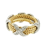 Tiffany & Co. 18K Gold Platinum Diamonds Schlumberger 4 Row X Ring Size 6 »U312