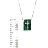 Invisible Set 0.73 CT Diamonds 2.66 CT Colombian Emerald 14K Gold Cross Necklace 16"