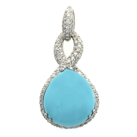 16 CT Natural Turquoise & 1.34 CT Diamond in 18K White Gold Pendant