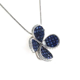 0.70 CT Diamonds 12.67 CT Invisible Blue Sapphire 14K White Gold Flower Necklace