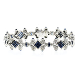 14.25 CT Natural Blue Sapphire & 1.45 CT Diamonds 18K White Gold Bracelet 7.5"