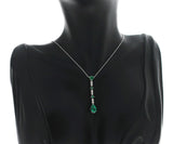 0.12 CT Diamonds 2.20 CT Colombian Emerald 14K White Gold Drop Necklace 16"-18"